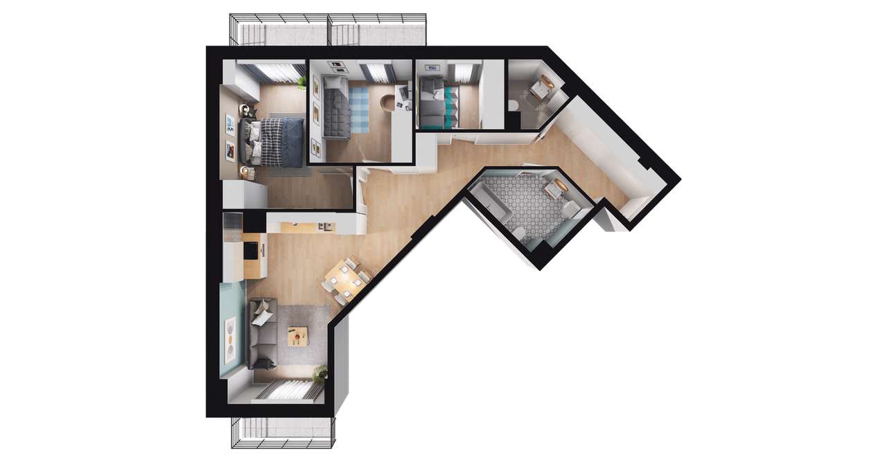 4-pokojowe mieszkanie 73m2 + 2 balkony - Pełny obrazek: 2/8