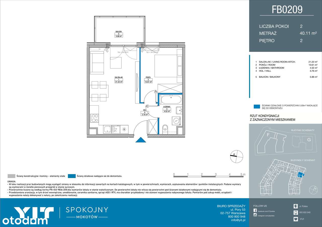 2-pokojowe mieszkanie 40m2 + balkon - Pełny obrazek: 2/9