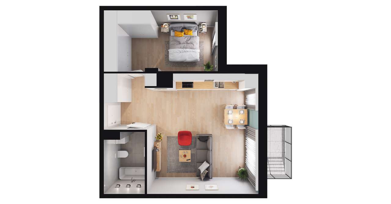 2-pokojowe mieszkanie 48m2 + balkon - Pełny obrazek: 2/8