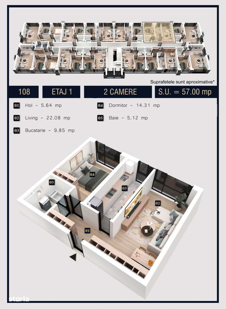 Apartament spatios 2 camere, ansamblu nou, dezvoltator - Imagine principală: 4/9