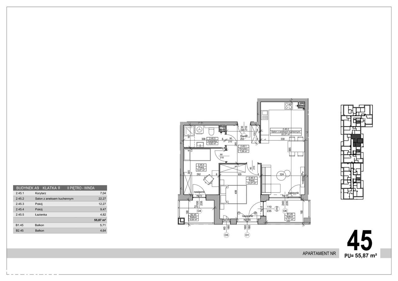 3-pokojowe mieszkanie 55m2 + 2 balkony - Pełny obrazek: 2/7