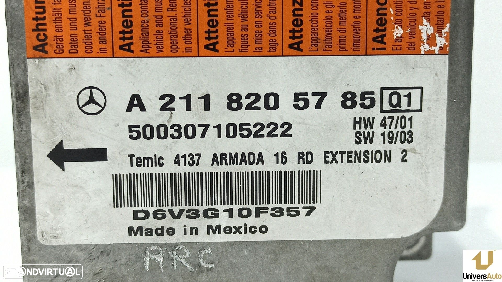 CENTRALINA DE AIRBAG MERCEDES CLASE E (W211) BERLINA E 270 CDI (211.016) - 2