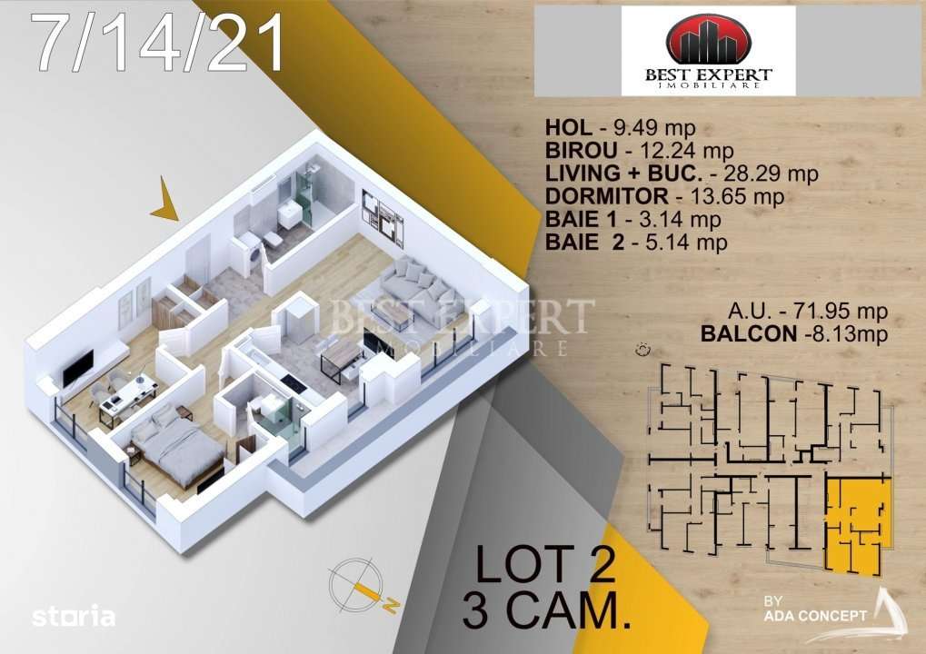 3 camere Ideal Familie Incalzire Pardoseala -3 min STB - Imagine principală: 4/4