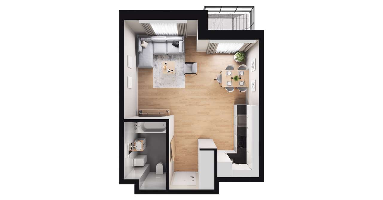 1-pokojowe mieszkanie 33m2 + balkon Bez Prowizji - Pełny obrazek: 2/8