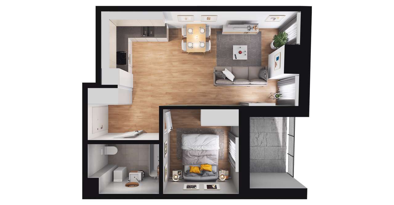 2-pokojowe mieszkanie 39m2 + loggia Bezpośrednio - Pełny obrazek: 2/8