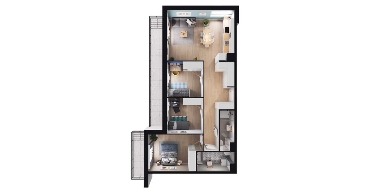 4-pokojowe mieszkanie 79m2 + 2 balkony - Pełny obrazek: 2/6