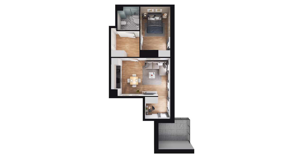 2-pokojowe mieszkanie 43m2 + balkon - Pełny obrazek: 2/8