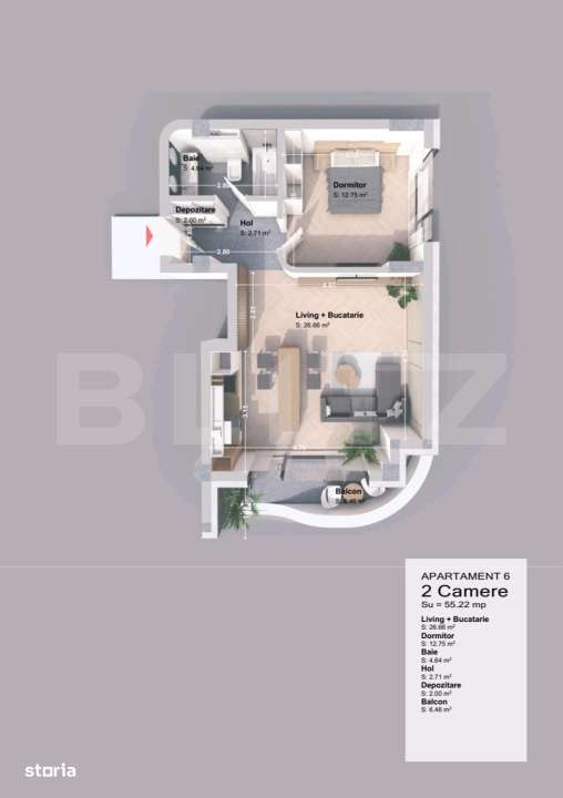 Apartament 2 camera, 52.22 mp, zona Pacurari - Rediu — fotografia 1