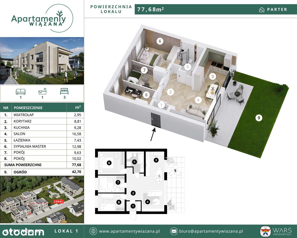 Komfortowe 4-pokojowe mieszkanie z ogródkiem ul.Wiązana Miejskie Media - Pełny obrazek: 4/16