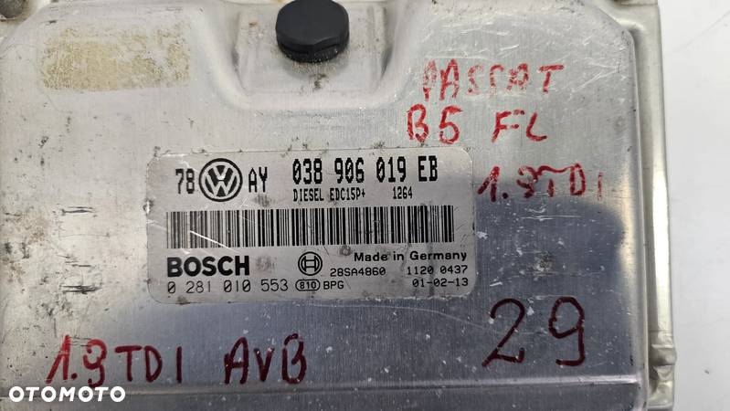 VW Passat B5 FL 1.9 TDI AVB  Sterownik silnika Komputer 038906019EB BOSCH - 2