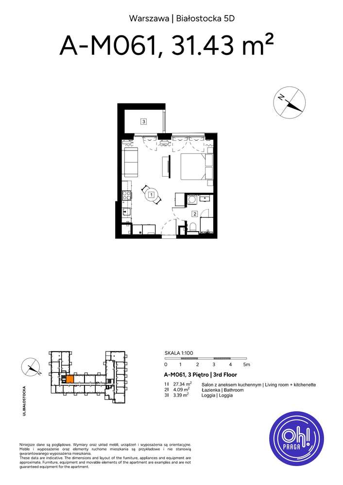 1-pokojowe mieszkanie 31m2 + loggia Bezpośrednio - Pełny obrazek: 2/9