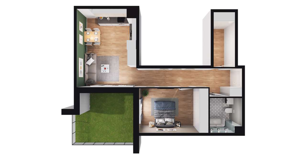 2-pokojowe mieszkanie 52m2 + ogródek - Pełny obrazek: 2/8