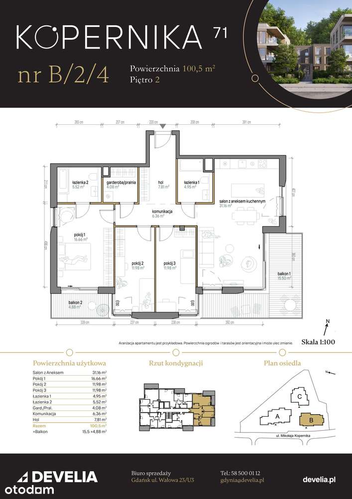 4-pokojowe mieszkanie 100m2 + 2 balkony - Pełny obrazek: 2/9