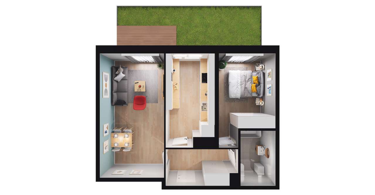 2-pokojowe mieszkanie 52m2 + ogródek Bezpośrednio - Pełny obrazek: 2/5