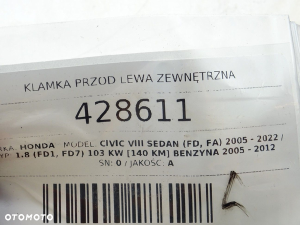 KLAMKA PRZÓD LEWA ZEWNĘTRZNA HONDA CIVIC VIII sedan (FD, FA) 2005 - 2022 1.8 (FD1, FD7) 103 kW - 4
