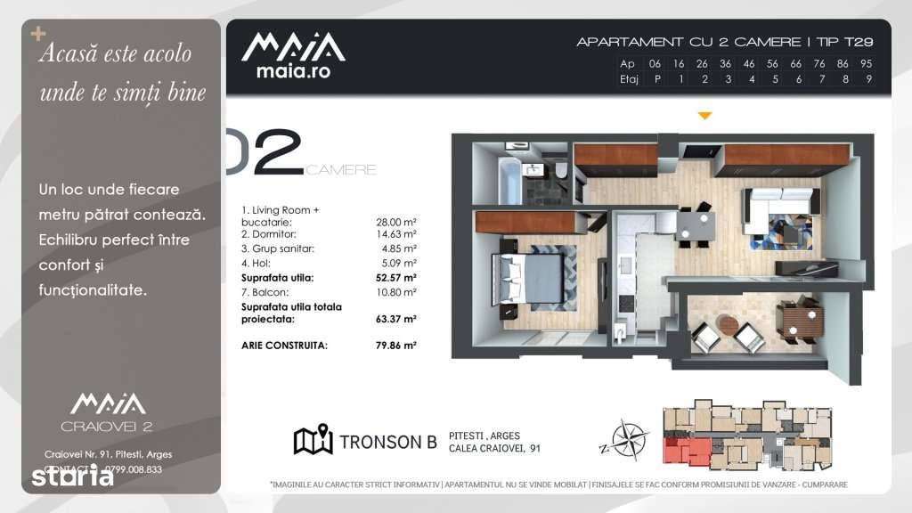 2 Camere Finisaje Premium | Incalzire in pardoseala | Pitesti - Imagine principală: 2/7