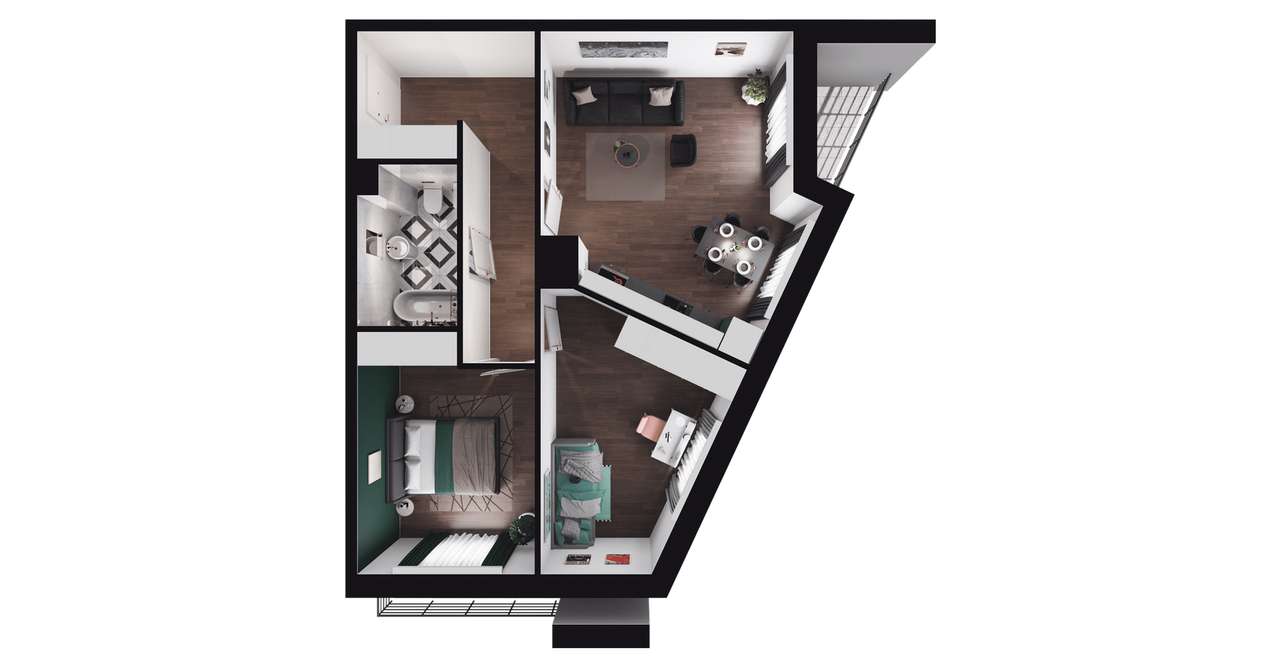 3-pokojowe mieszkanie 58m2 + 2 loggie - Pełny obrazek: 2/8