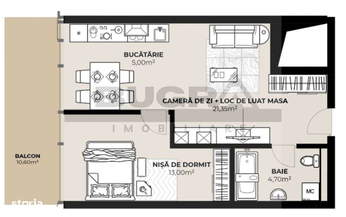 Apartament 2 camere, 44 mp, semifinisat, zona Autogara Beta - Imagine principală: 1/3
