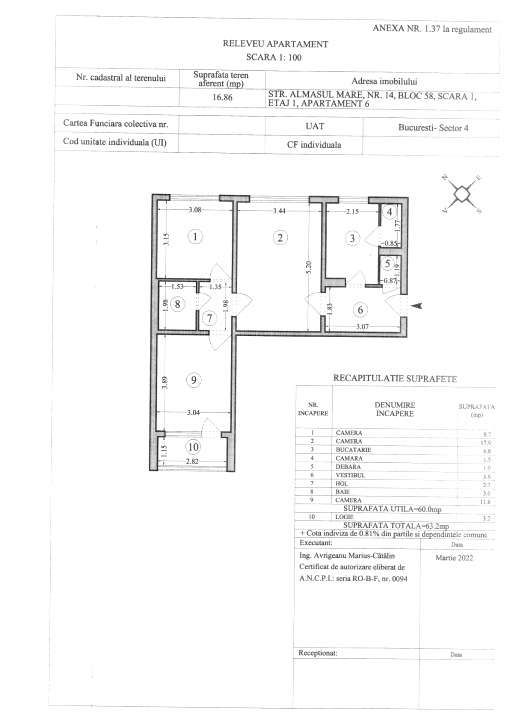 Berceni(Straja) ap. 3 camere,renovat,comision 0%-11