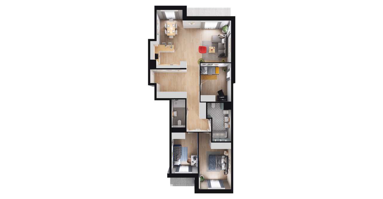 4-pokojowe mieszkanie 94m2 + 2 balkony - Pełny obrazek: 2/8