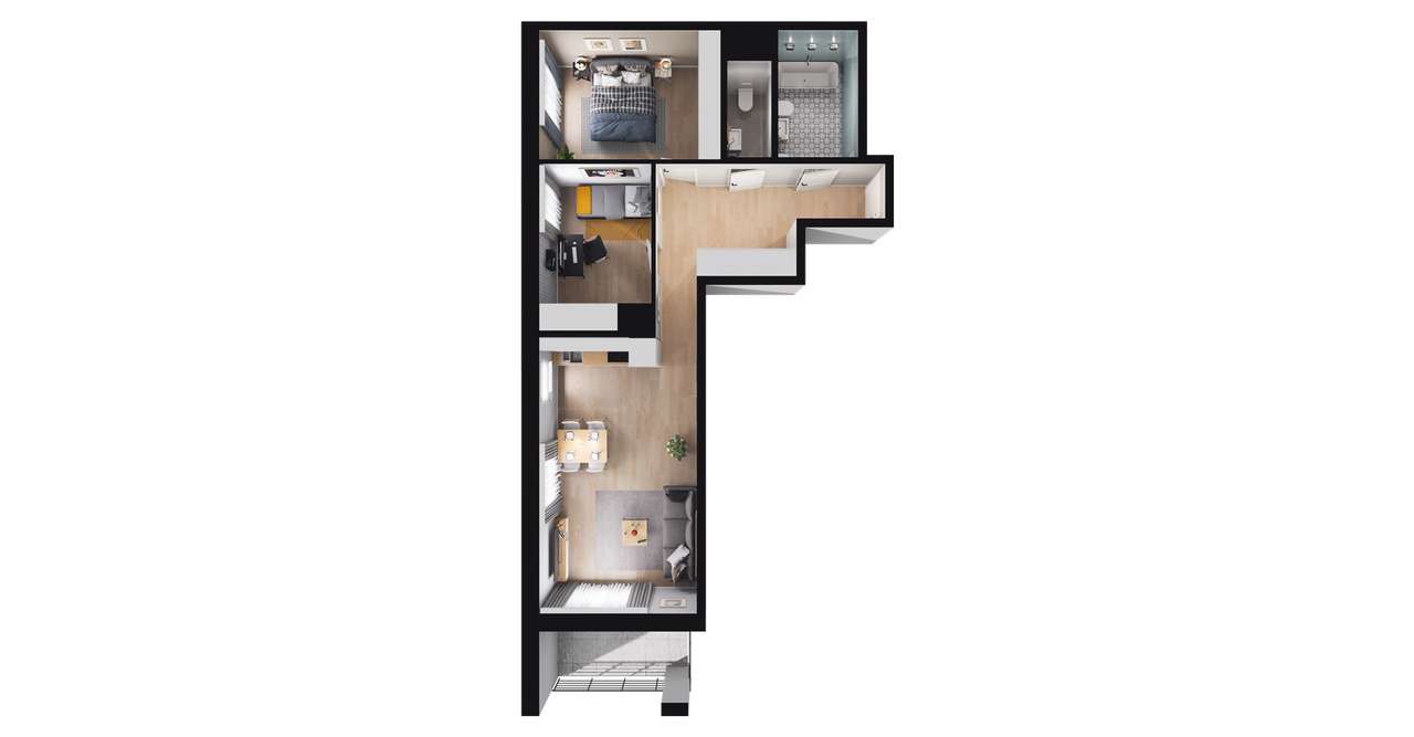 3-pokojowe mieszkanie 59m2 + balkon - Pełny obrazek: 2/8