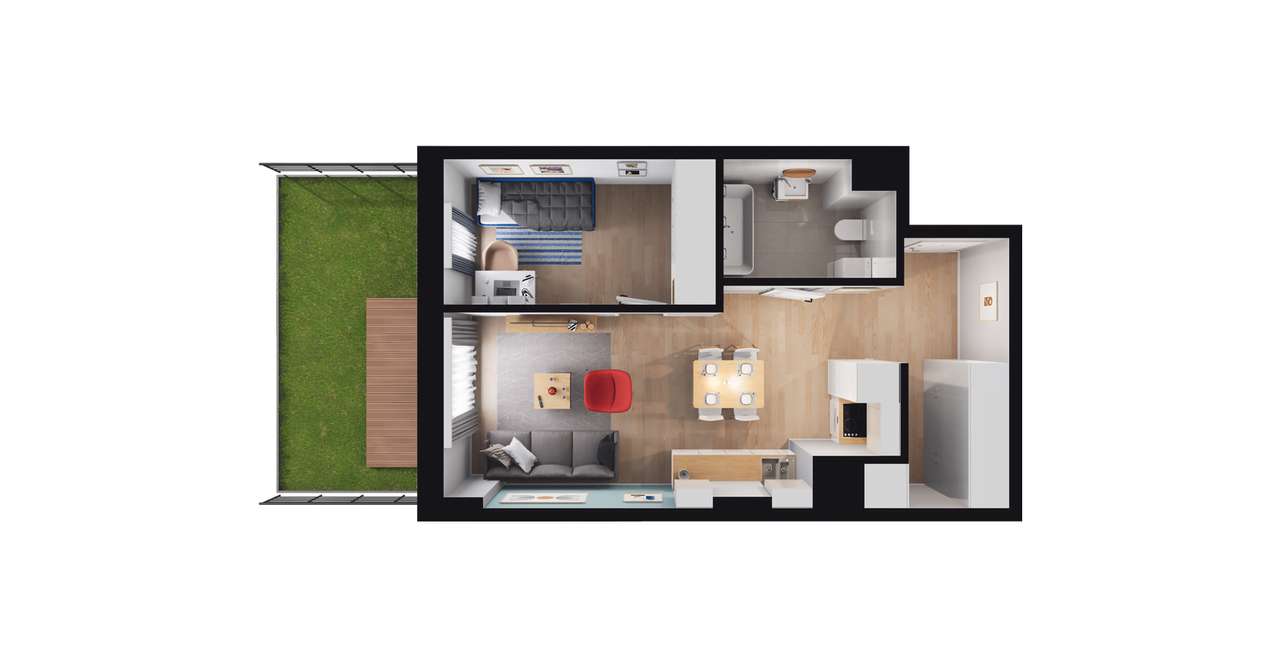 2-pokojowe mieszkanie 41m2 + ogródek Bezpośrednio - Pełny obrazek: 2/8