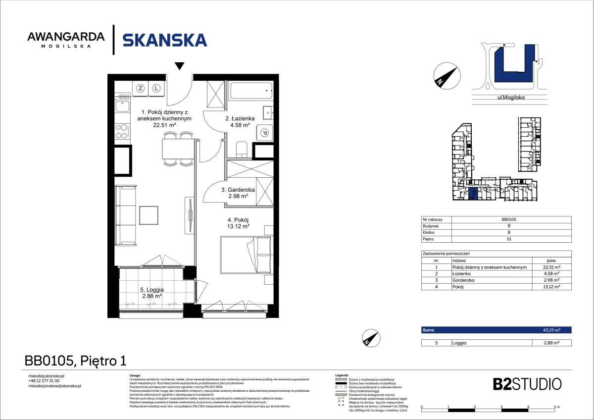 2-pokojowe mieszkanie 43m2 + loggia Bezpośrednio - Pełny obrazek: 2/9
