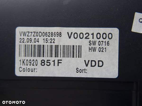 VW GOLF V 03-09 1.4MPI ZEGAR ZEGARY LICZNIK 1K0920851F - 7