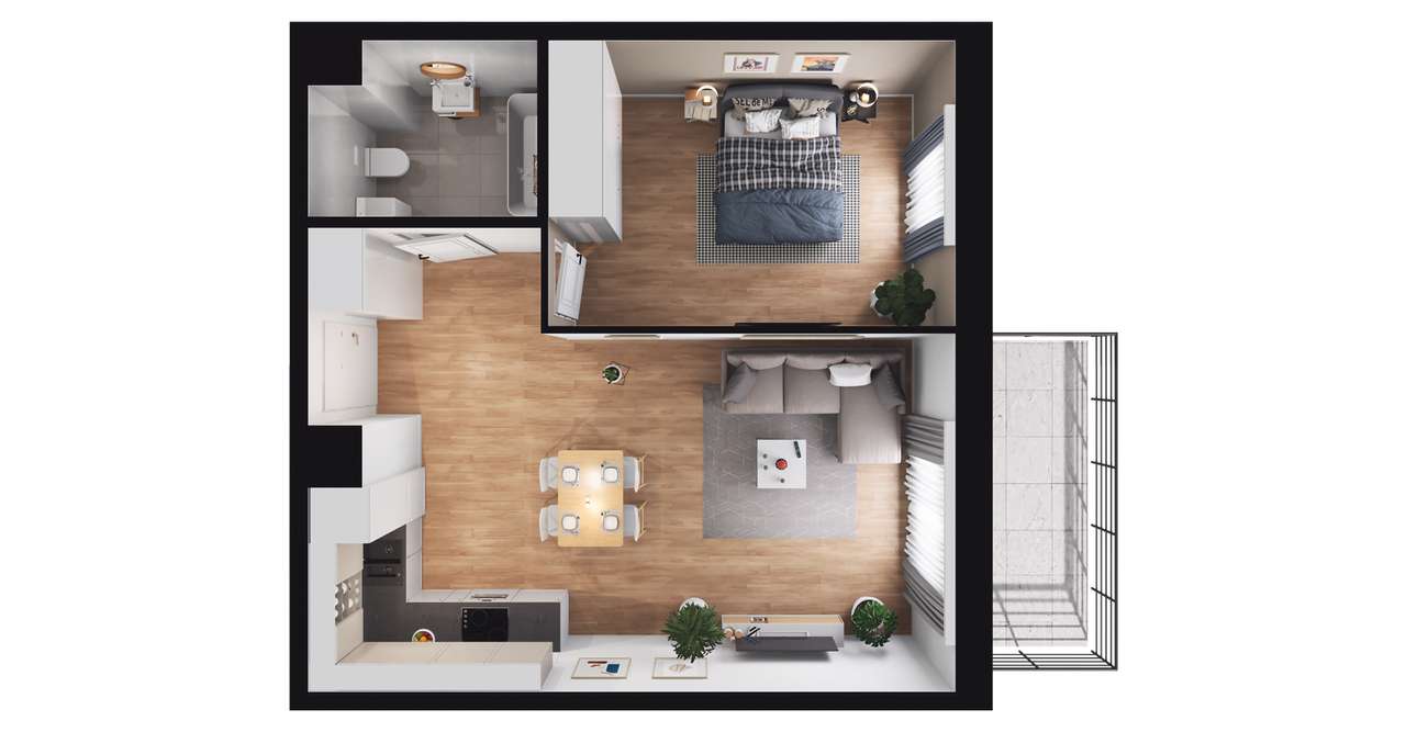 2-pokojowe mieszkanie 46m2 + balkon - Pełny obrazek: 3/6