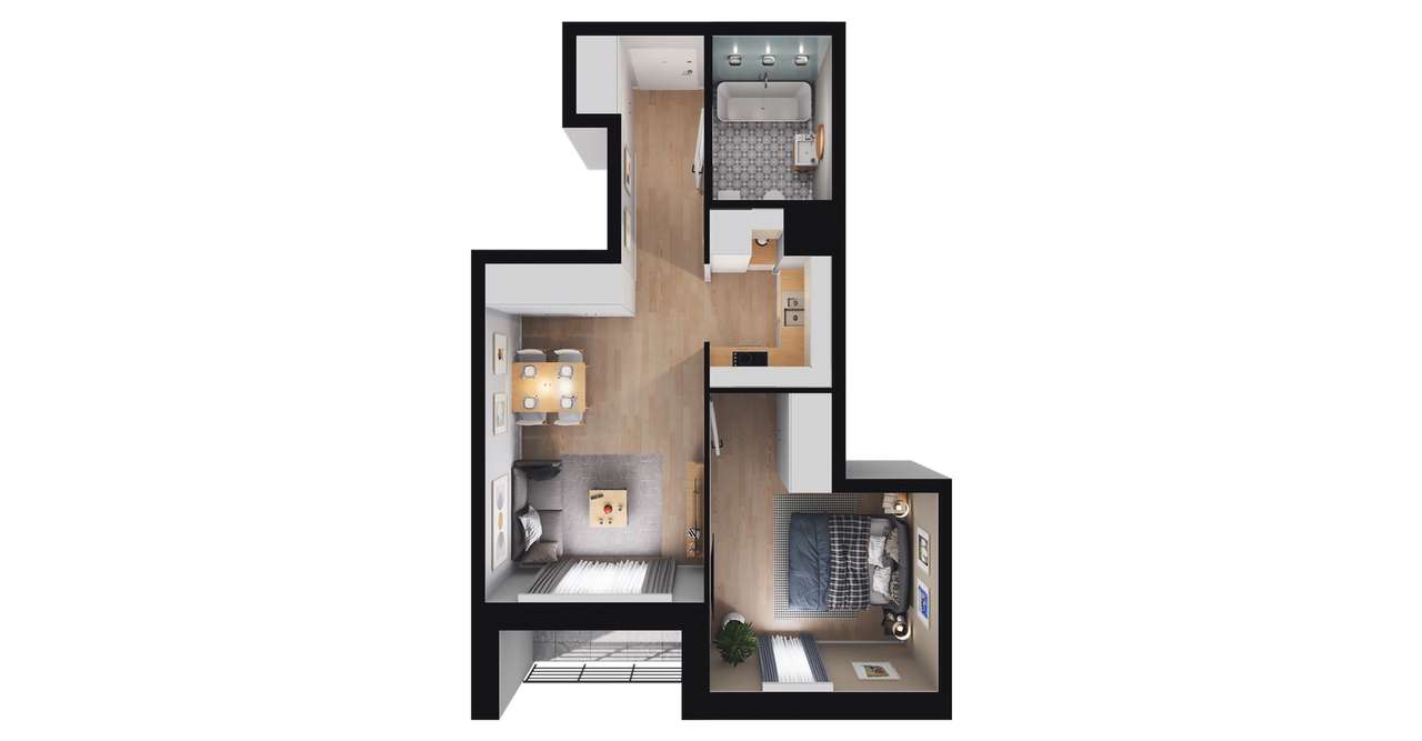 2-pokojowe mieszkanie 40m2 + balkon - Pełny obrazek: 2/8