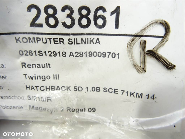 KOMPUTER SILNIKA RENAULT TWINGO III (BCM_, BCA_) 2014 - 2022 1.0 SCe 70 52 kW [71 KM] benzyna 2014 - - 4