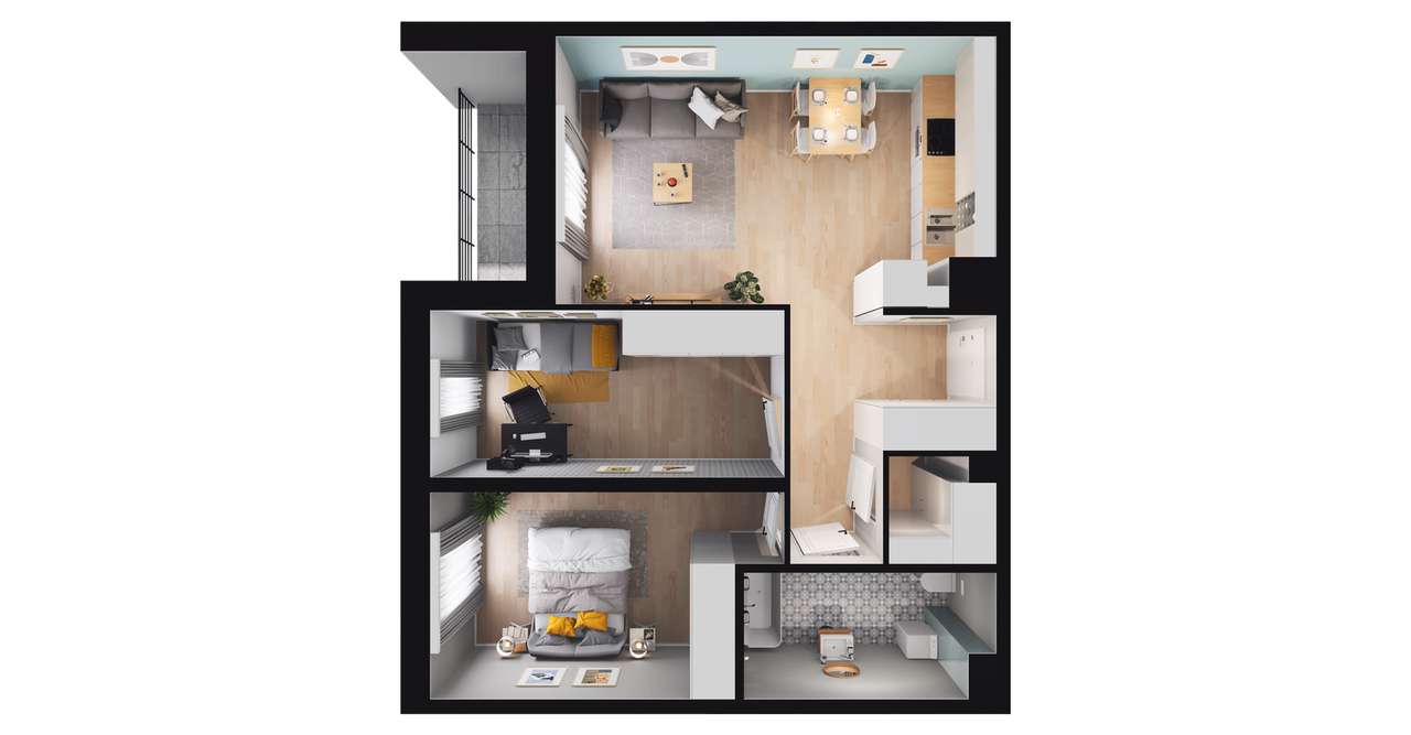 3-pokojowe mieszkanie 58m2 + balkon - Pełny obrazek: 2/8