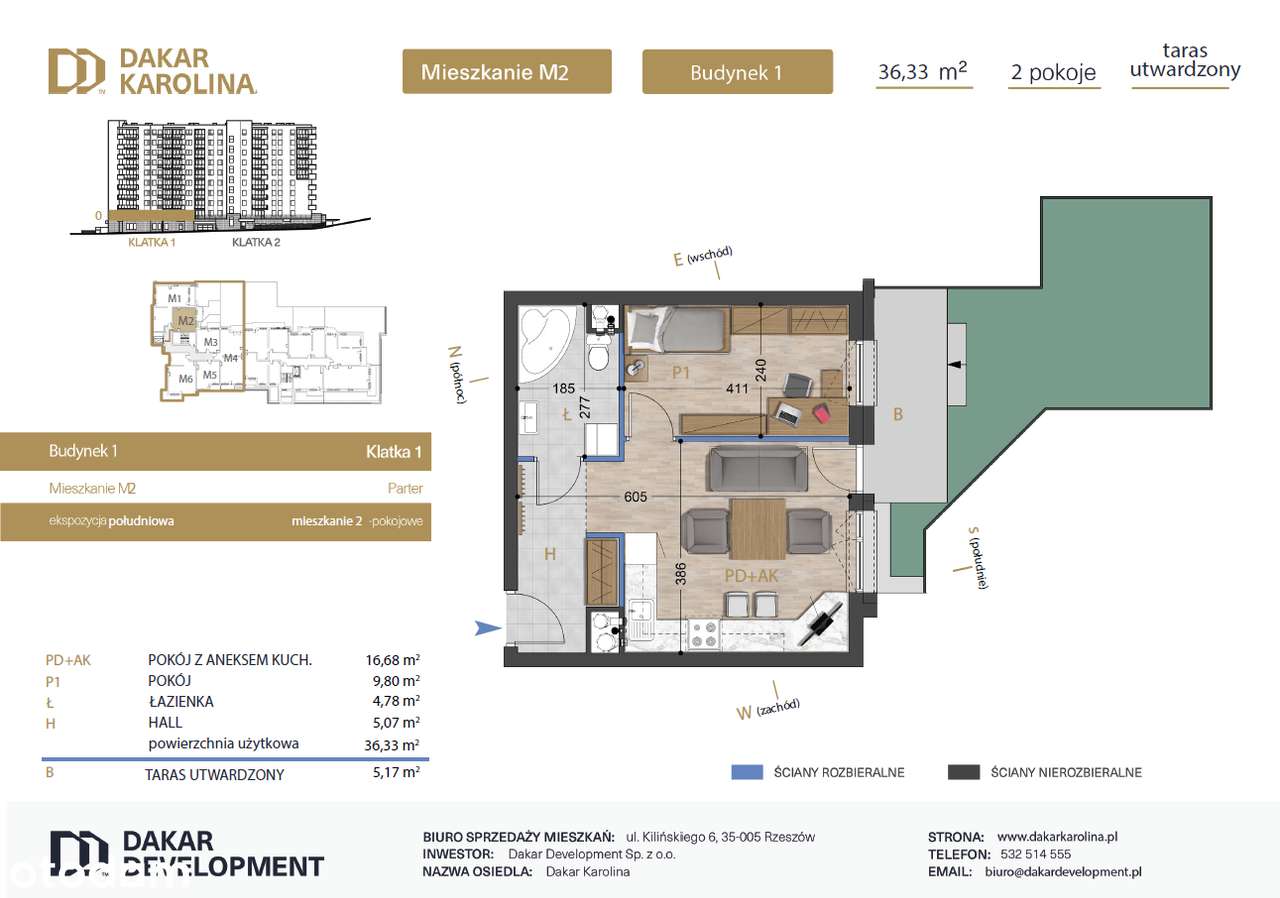 Nowe 2 pokoje 36 m² + taras i ogródek – południe, świetna okolica! - Pełny obrazek: 2/6