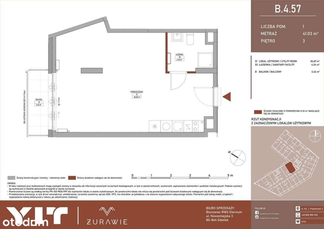 1-pokojowy apartament inwestycyjny 41m2 + balkon - Pełny obrazek: 2/9