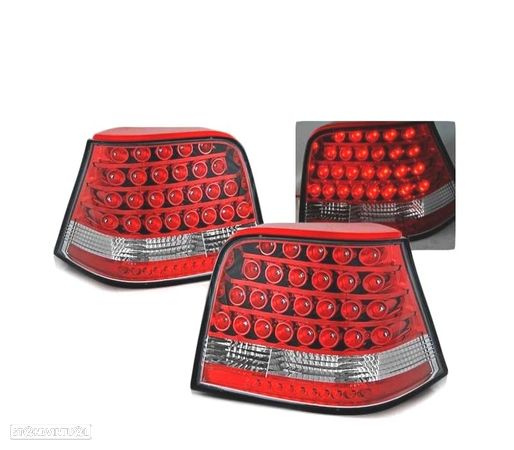 FAROLINS TRASEIROS LED PARA VOLKSWAGEN VW GOLF 4 97-03 RED CRYSTAL VERMELHO CRISTAL - 1