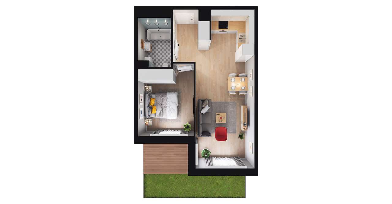 2-pokojowe mieszkanie 44m2 + ogródek - Pełny obrazek: 2/8