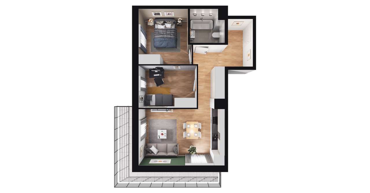 3-pokojowe mieszkanie 54m2 + balkon - Pełny obrazek: 2/8