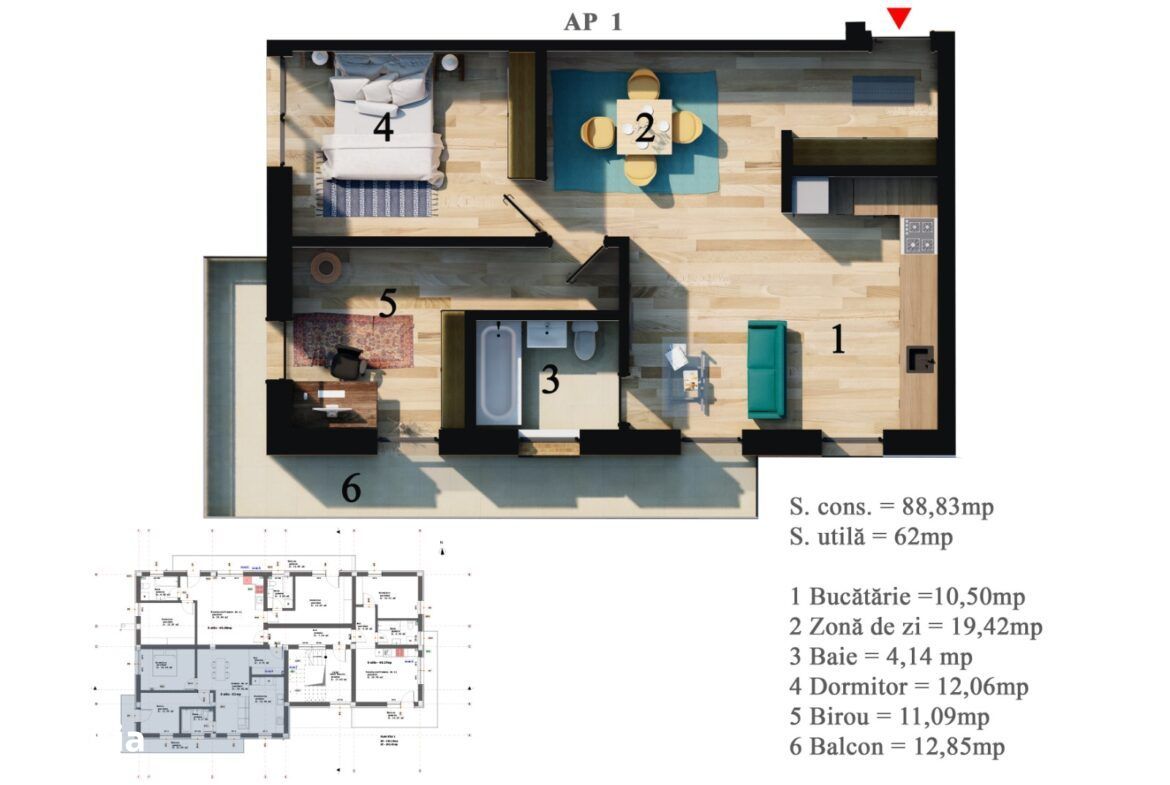 Apartament 3 camere, decomandat, etaj 1, bloc nou, semifinisat