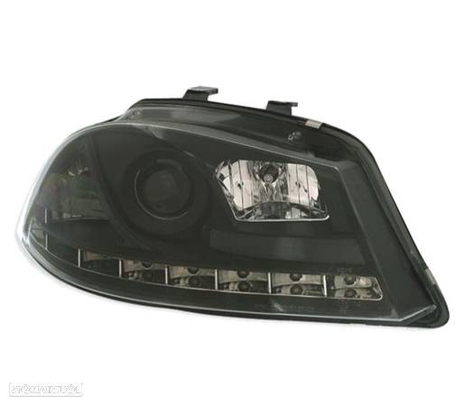 FARÓIS PARA SEAT IBIZA E CORDOBA 6L 02-08 FRONTAIS LUZ DIURNA LED FUNDO PRETO - 3