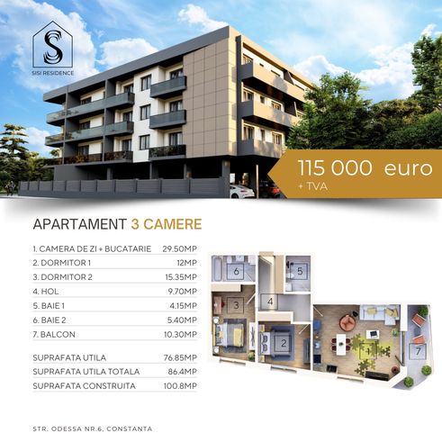 Apartament 3 camere, Bloc nou, Tomis Nord, Odessa nr.6, Constanta-1