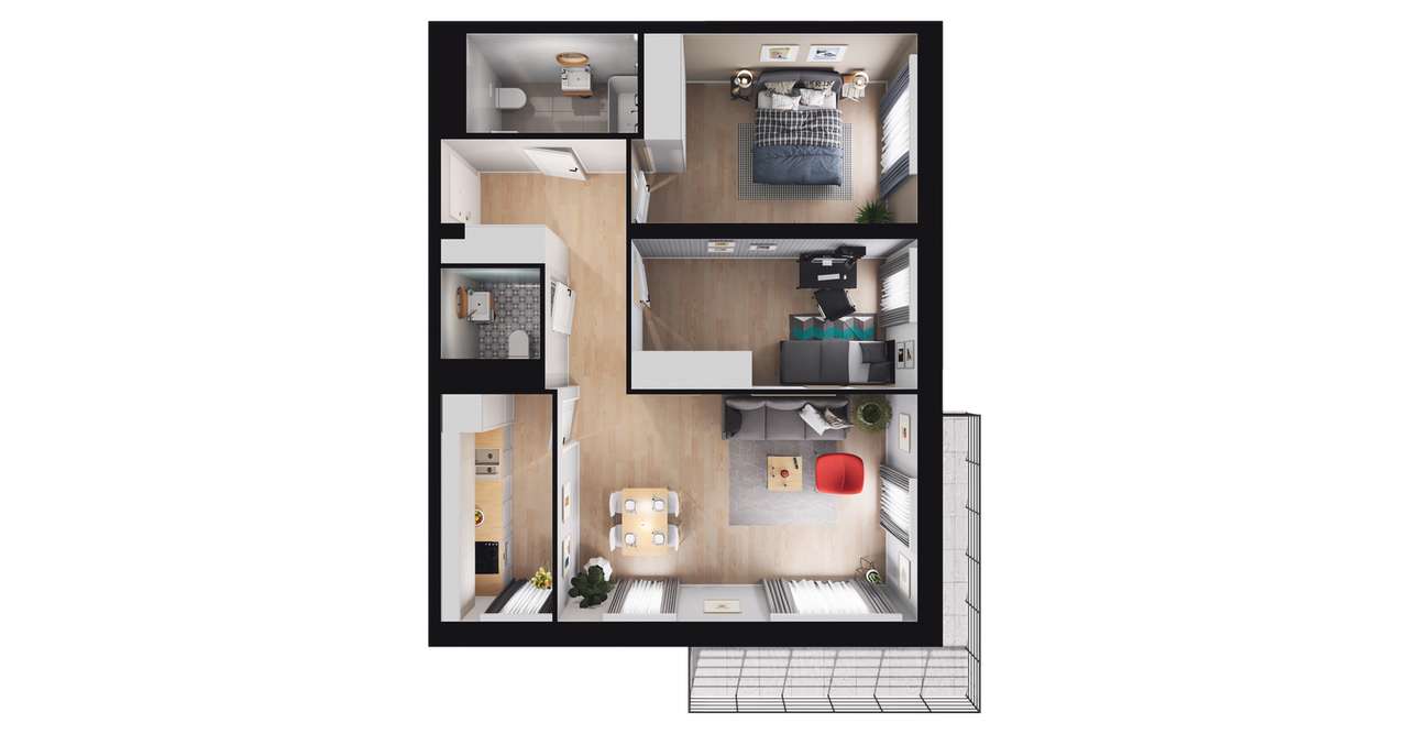 3-pokojowe mieszkanie 61m2 + balkon Bez Prowizji - Pełny obrazek: 2/8