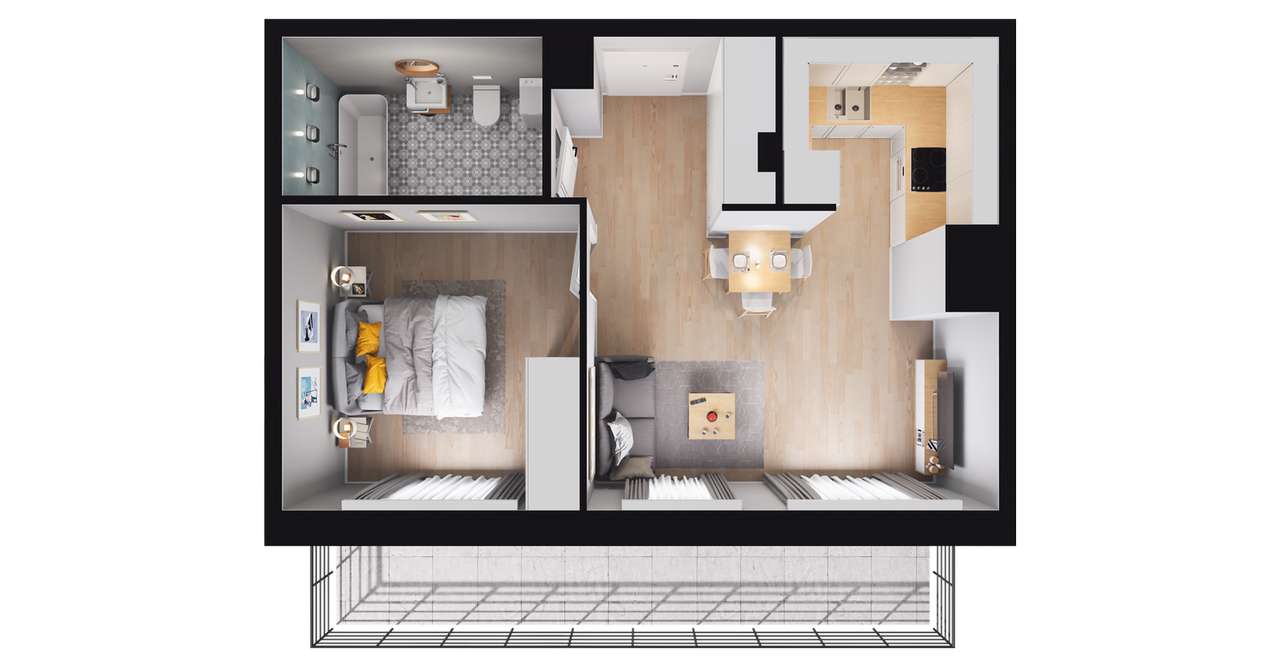 2-pokojowe mieszkanie 39m2 + loggia - Pełny obrazek: 2/8