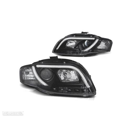 FARÓIS COM LUZ DIURNA TFL PARA AUDI A4 B7 04-07 FUNDO PRETO - 1