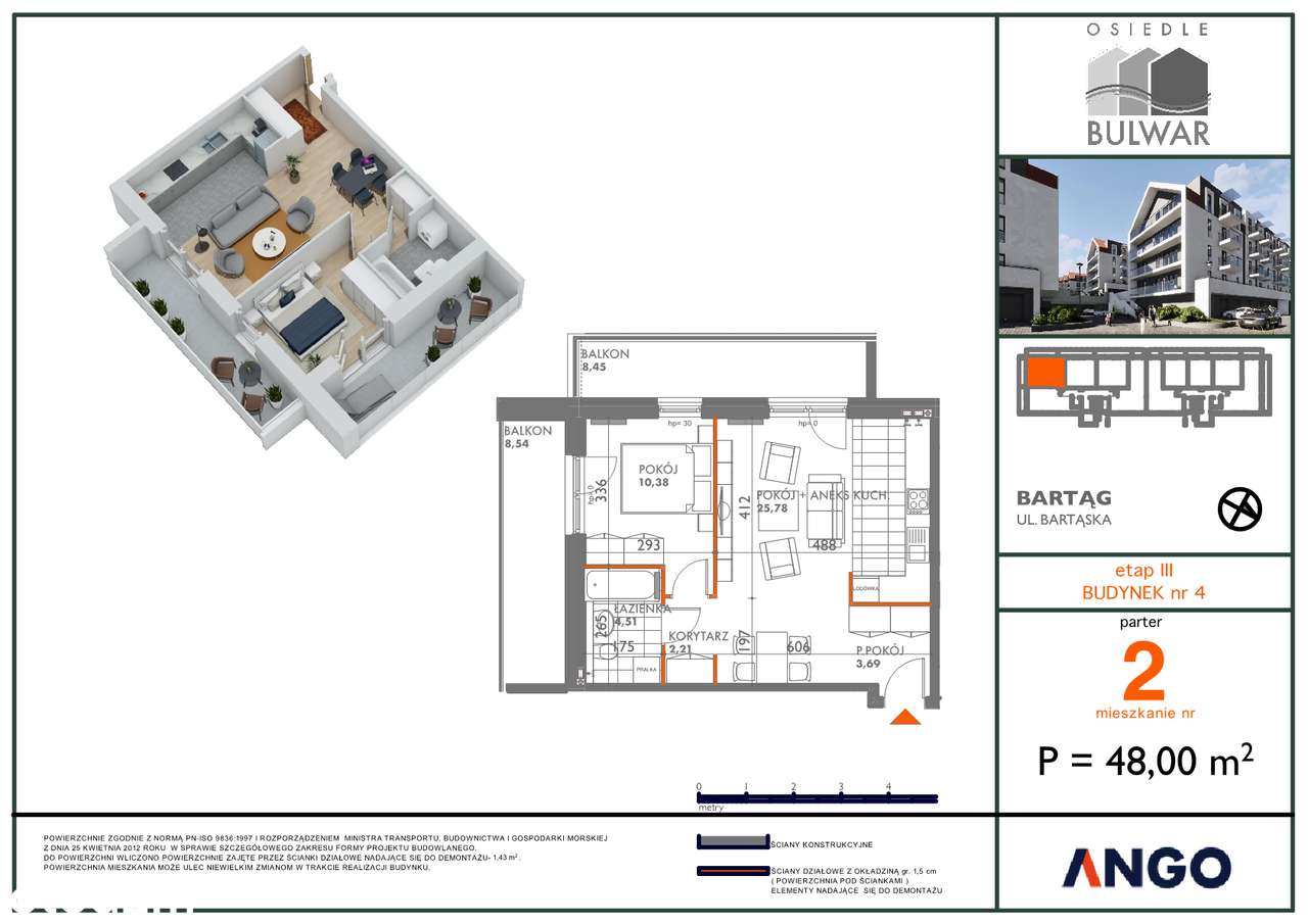 Osiedle Bulwar | 2 pok. mieszkanie nr 2 z dwoma balkonami - Pełny obrazek: 2/9