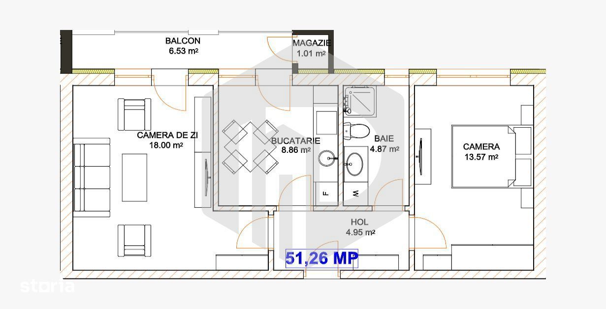 Mihai Viteazul | Apartament 2 camere Balcon -Total Decomandat | Etaj 3