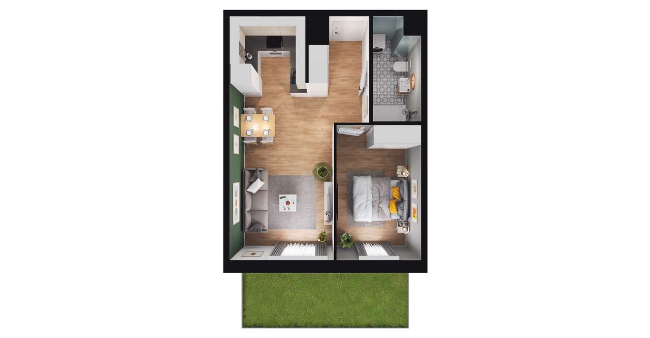 2-pokojowe mieszkanie 41m2 + ogródek Bezpośrednio - Pełny obrazek: 2/8