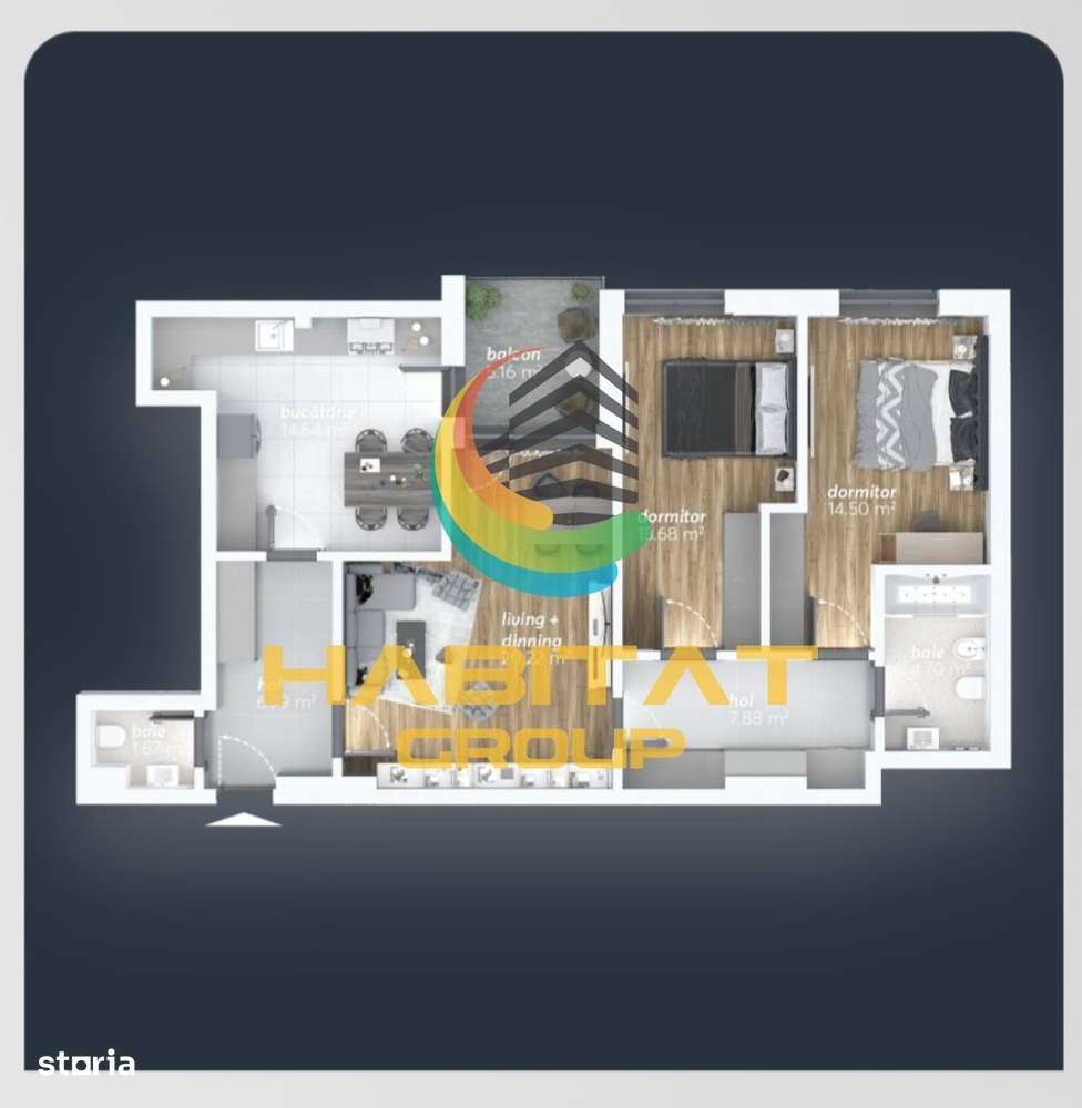 Vanzare ap 3 camere 90 mp etaj 5 bucatarie 15 mp liber acte Brancovean - Imagine principală: 4/9