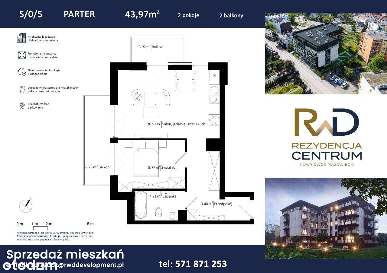 Rezydencja Centrum - ścisłe centrum Nowego Dworu Mazowieckiego - 2 pok - Pełny obrazek: 2/6