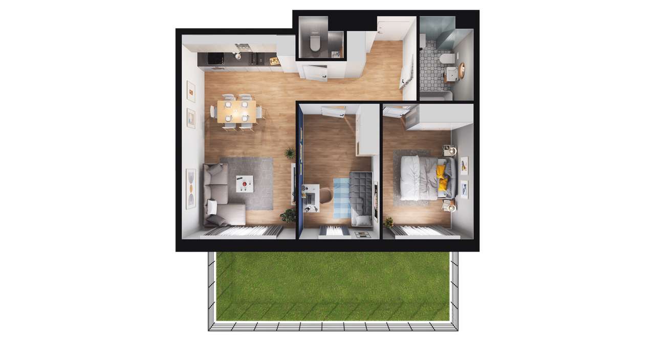 3-pokojowe mieszkanie 60m2 + 2 balkony - Pełny obrazek: 2/8