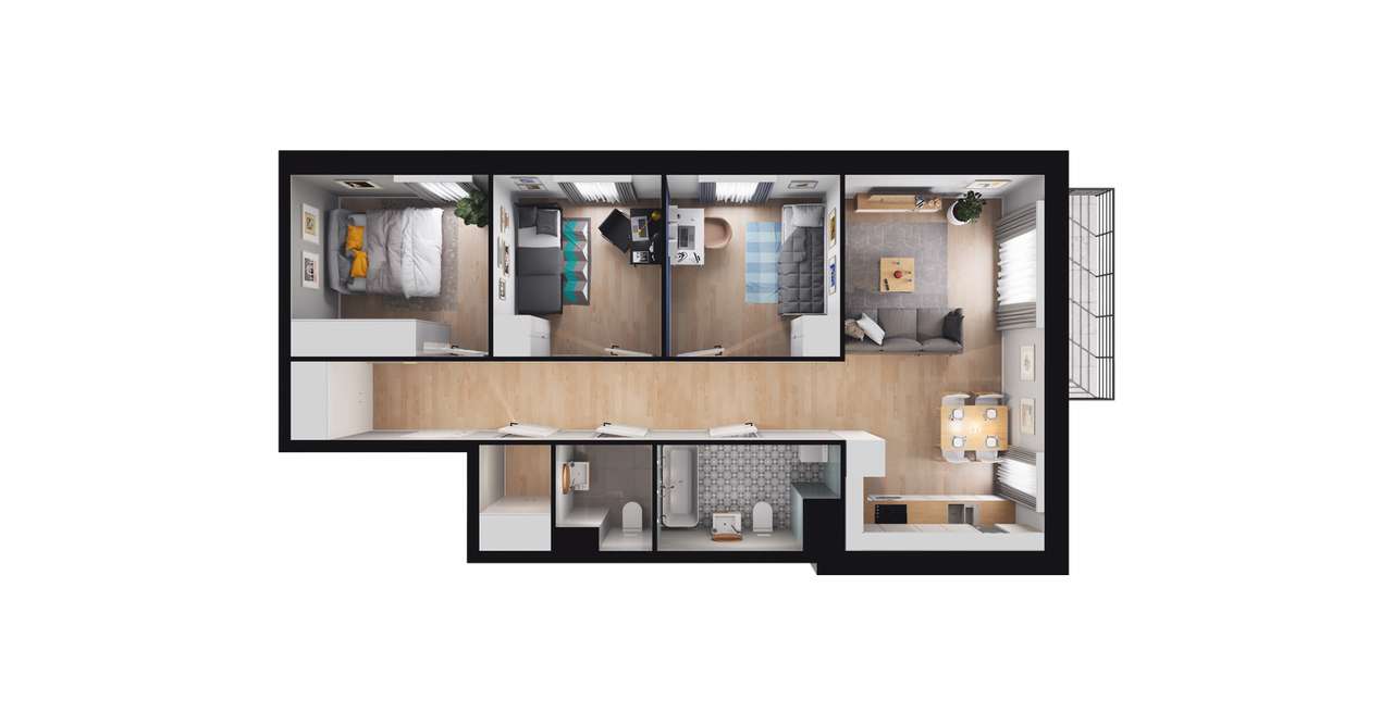 4-pokojowe mieszkanie 64m2 + balkon Bez Prowizji - Pełny obrazek: 3/8